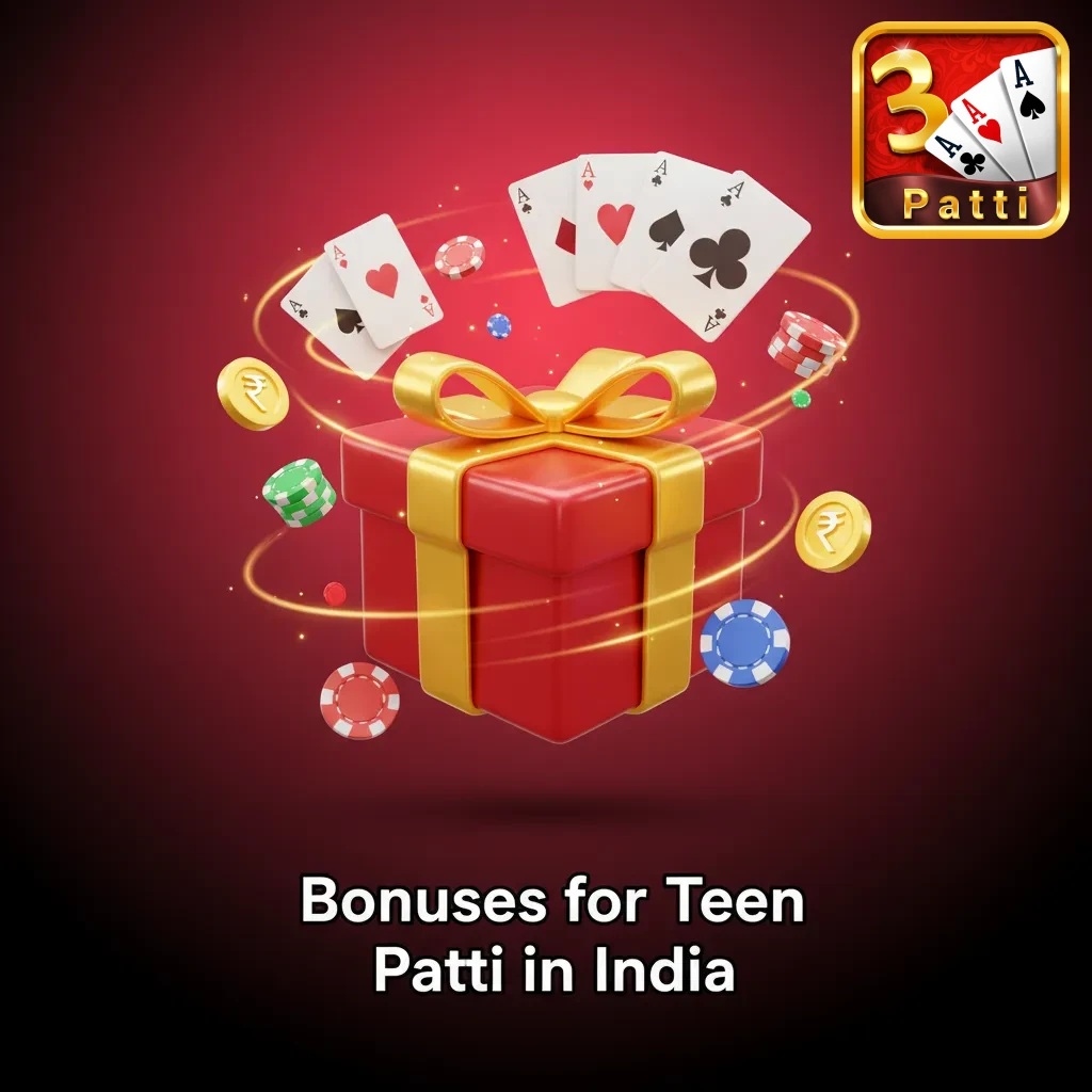 Illustration of Teen Patti cards, chips, and rupees highlighting India casino welcome bonuses, reloads, cashback, and tournaments