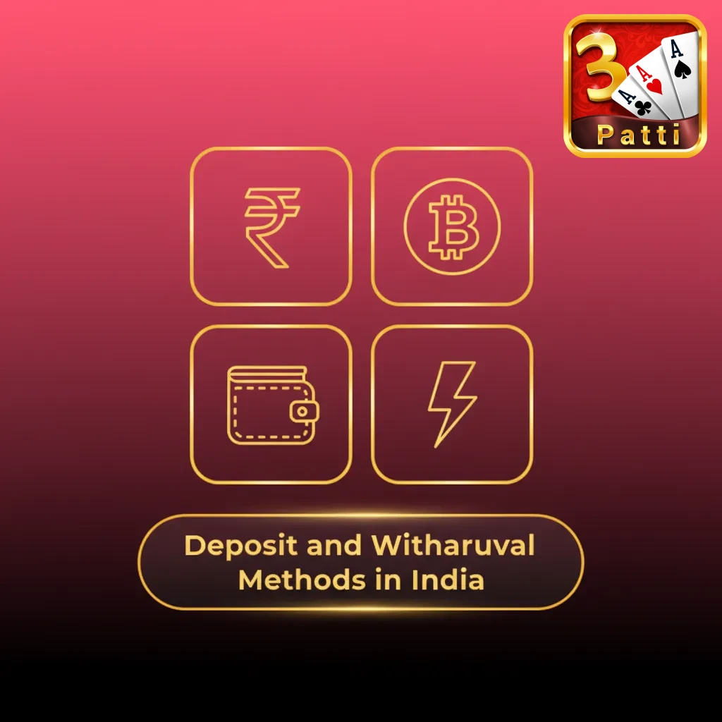 Icons of UPI, PayTM, PhonePe, cards, bank, Skrill, Neteller, crypto around “Teen Patti deposits & withdrawals in INR”