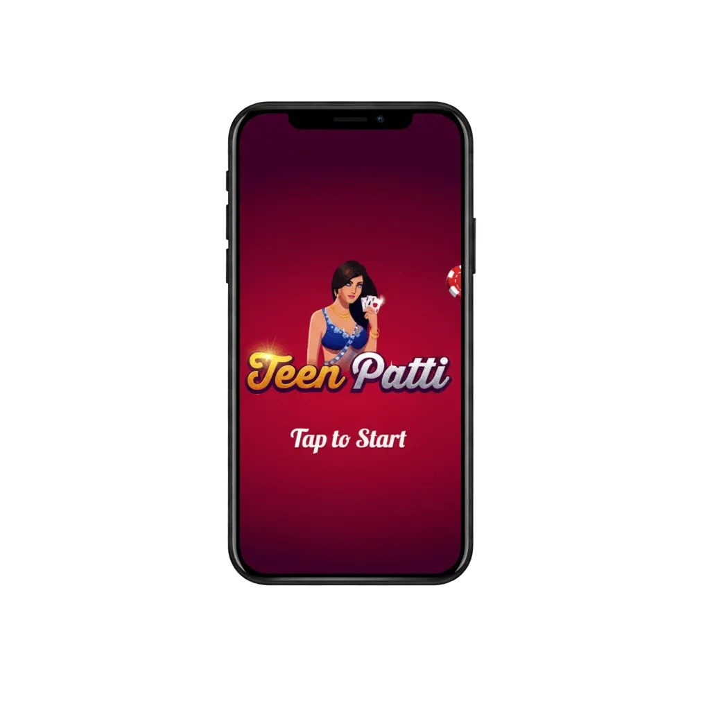 Smartphone showing Teen Patti game app download screen with 2025 latest version and multi-platform icons