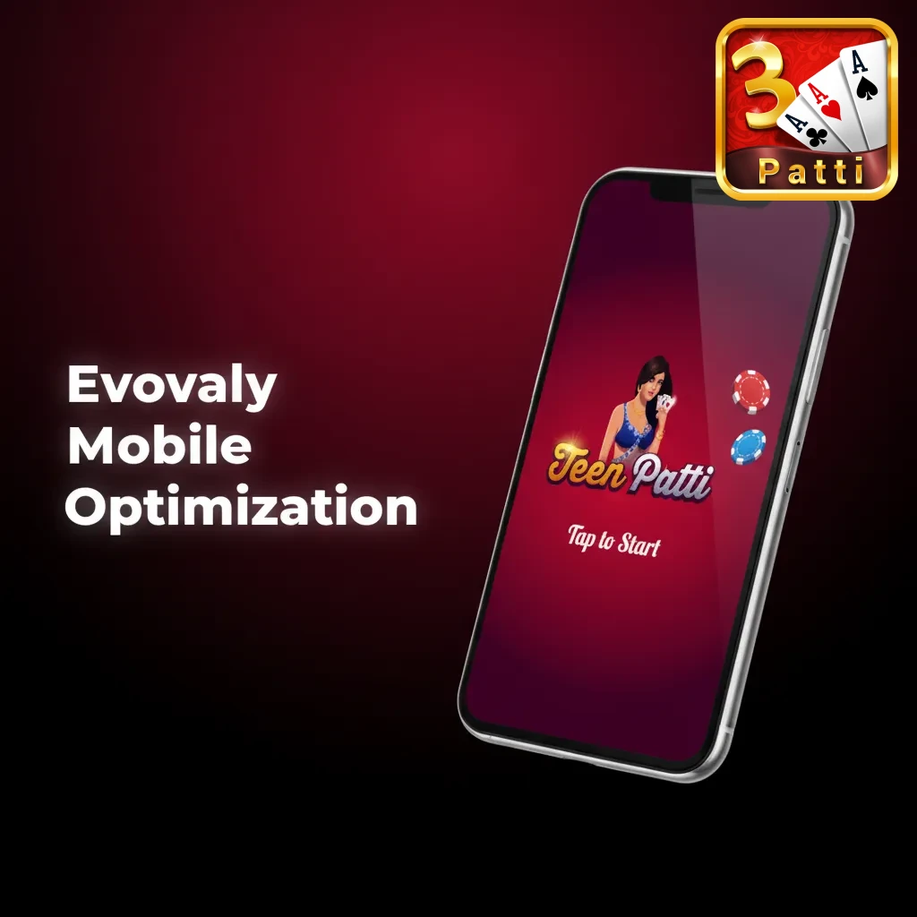 Smartphone showing Evoplay Teen Patti game with touch-friendly buttons and responsive layout in portrait and landscape modes