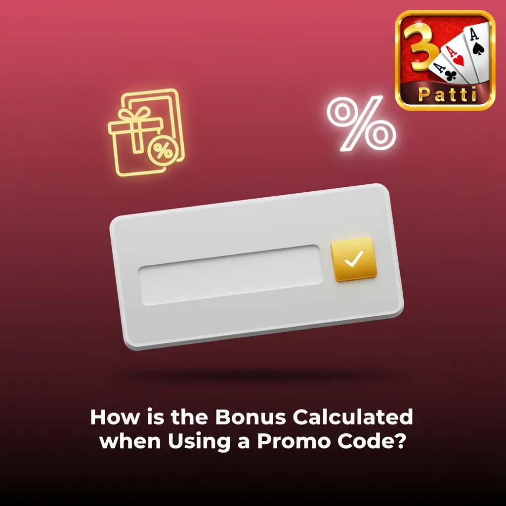 Infographic explaining Teen Patti promo bonuses as a deposit percentage with caps, examples, and reminder to read bonus terms
