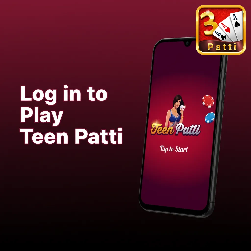 Mobile screen showing Teen Patti casino login form with phone, email, and social buttons and a green “Log In” CTA