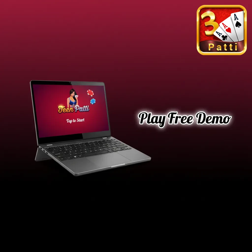Mobile Teen Patti demo screen showing practice chips and bet options without using real money