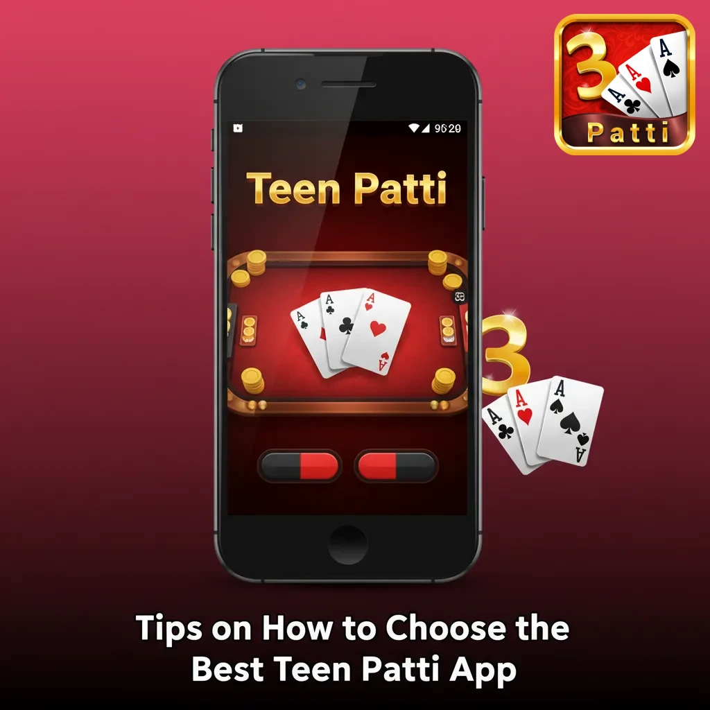 Illustration of a smartphone showing Teen Patti app selection tips checklist for Indian players