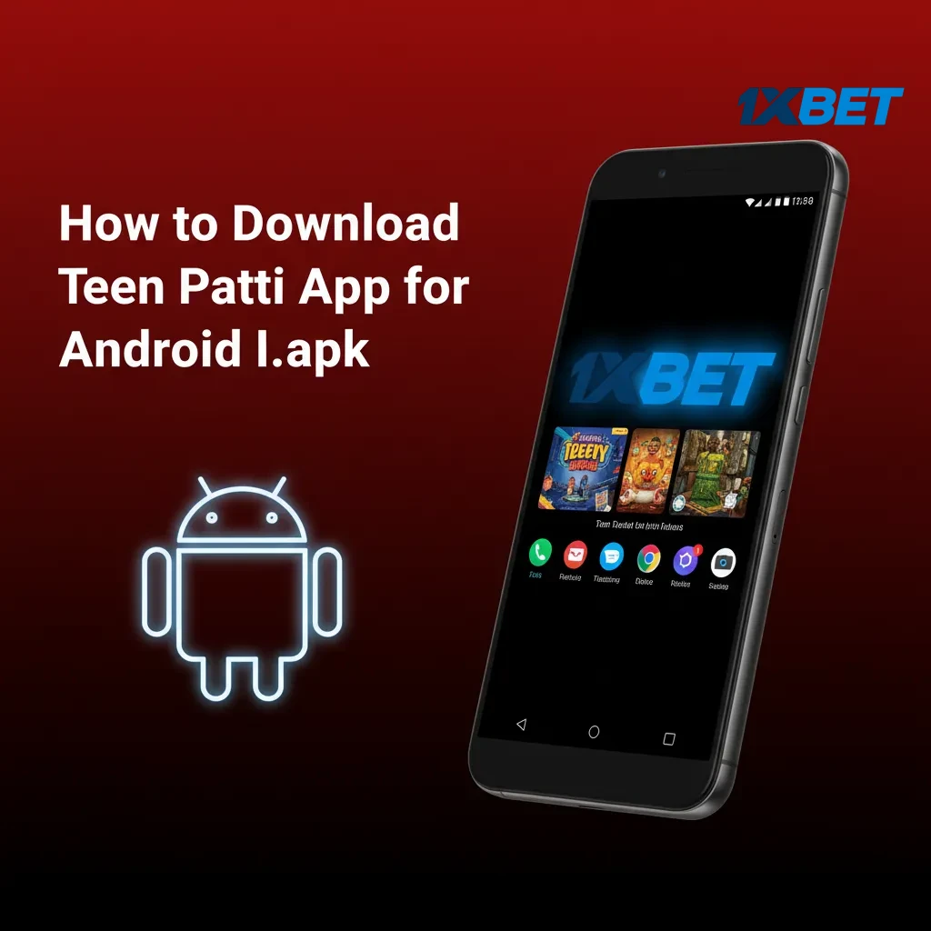 Android phone screen showing Teen Patti app .apk download and installation steps on the official 1xbet website
