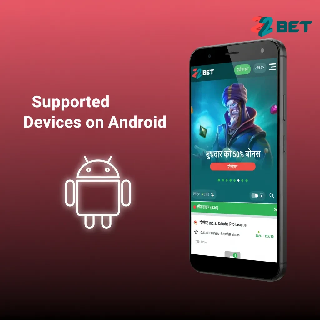 Graphic listing supported Android phones for smooth 22bet Teen Patti play, grouped by budget, mid-range, and flagship models