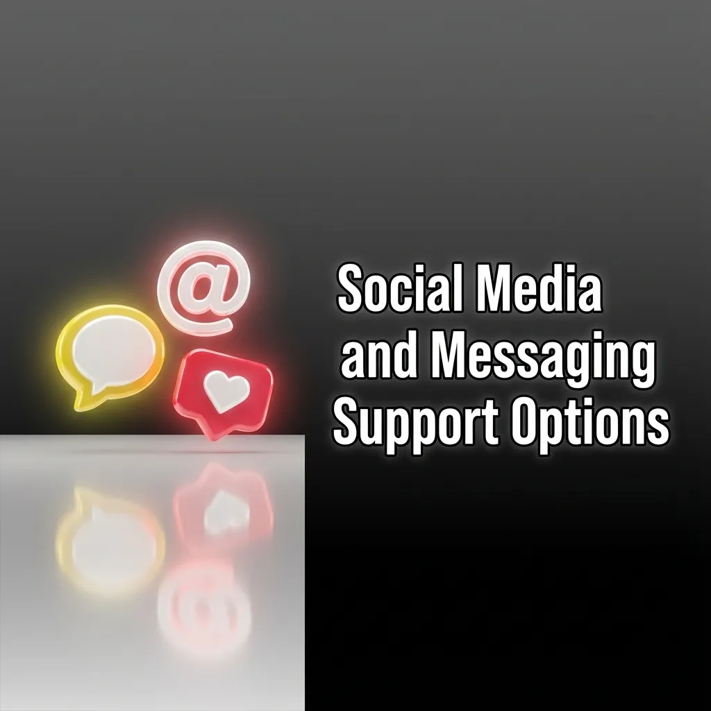Illustration of phone with WhatsApp, Telegram, Messenger, and X icons, plus safety tips for using social support channels