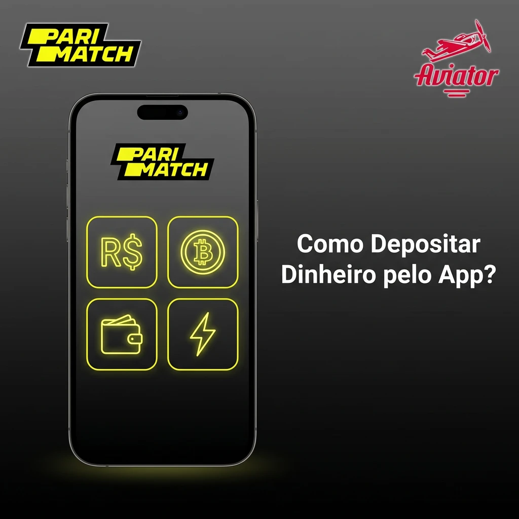 Passo a passo para depositar dinheiro no app Parimatch para jogar Aviator, desde login até confirmação.